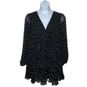 ASOS Design Size 10 Dress Mini Black White Polka Dot Sheer Long Sleeve